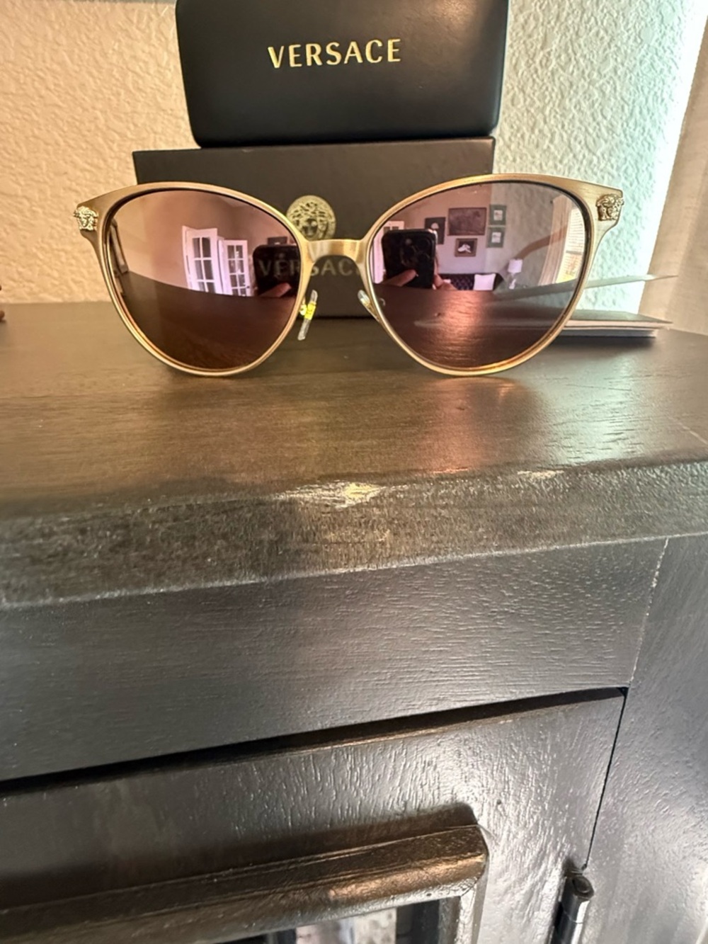 Versace Cat-Eye Sunglasses in Rose Gold with Pink Mirrored Lenses